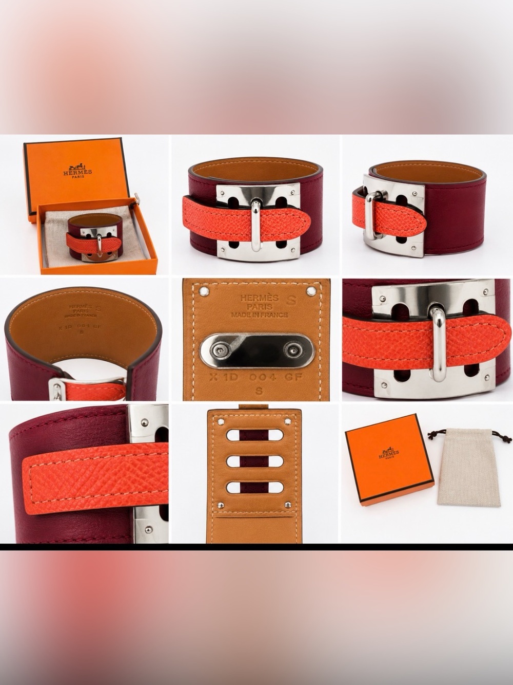 Hermès Epsom Swift Intense Bracelet Cuff – Size Small Rouge Grenat/Rose Jaipur
